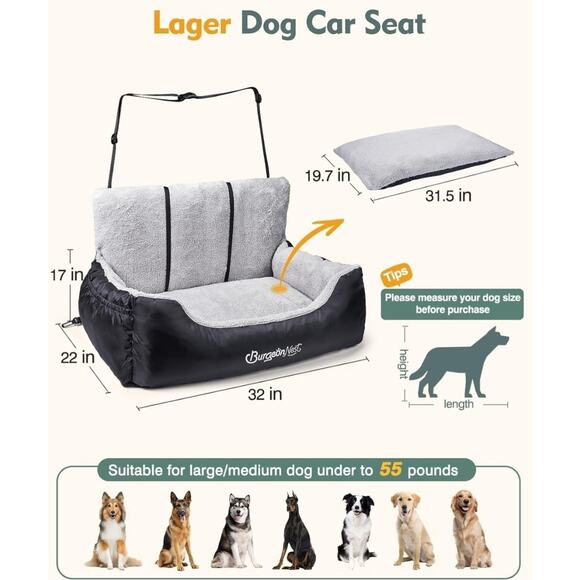 Detachable, Washable Pet Carseat, Under 55 lbs, Soft Booster, Storage Pockets - Picture 5 of 8